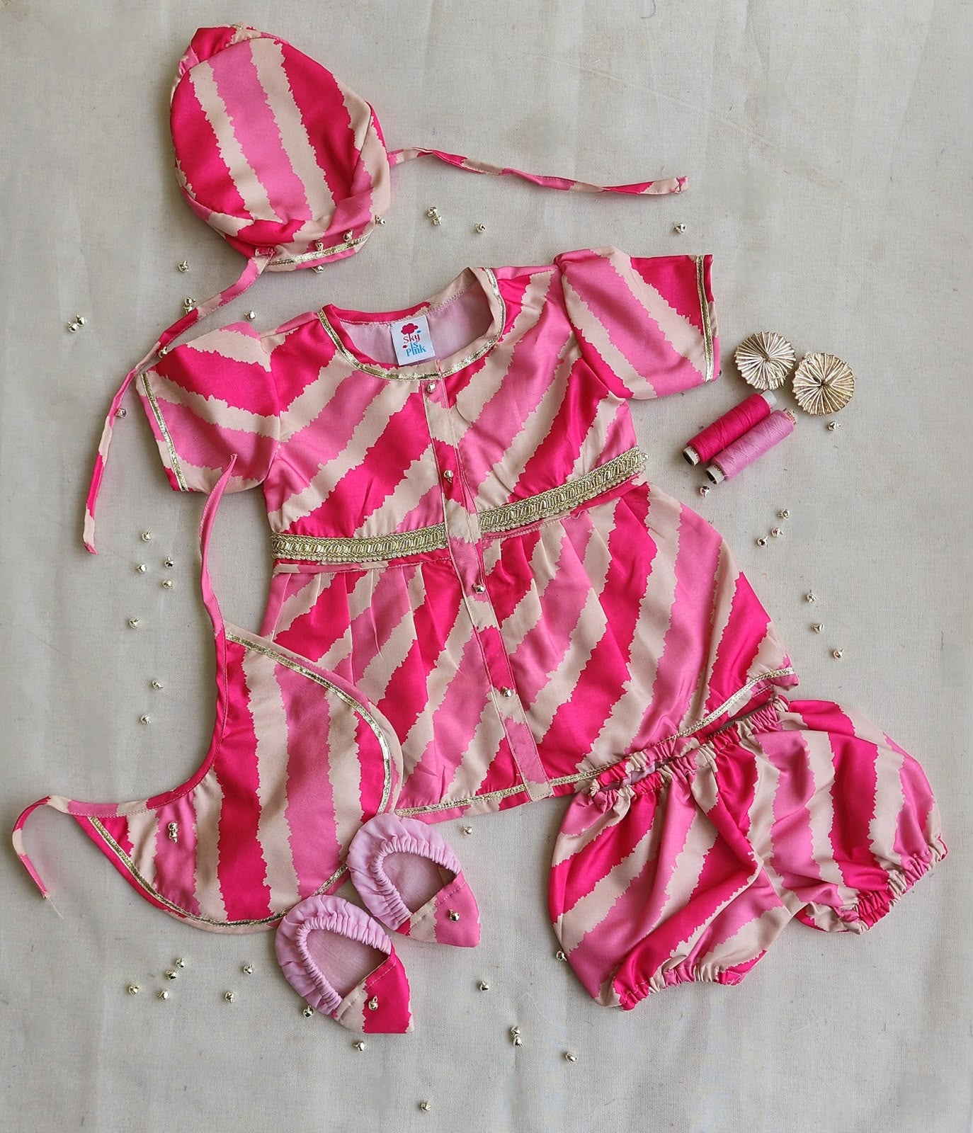 Pink Leheriya 6 piece Jamna set girl