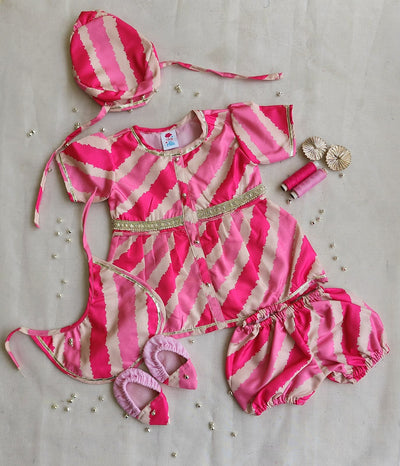 Pink Leheriya 6 piece Jamna set girl