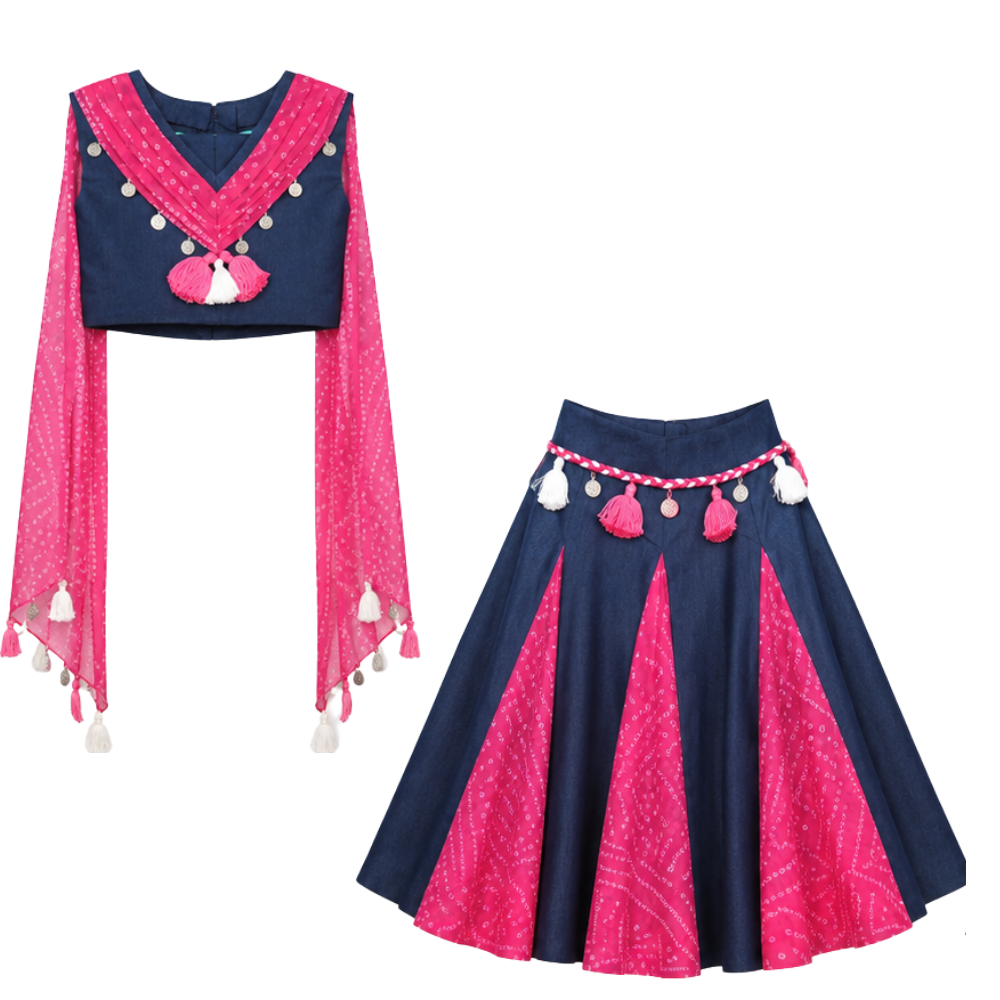 ⁠Boho in denim’s lehenga