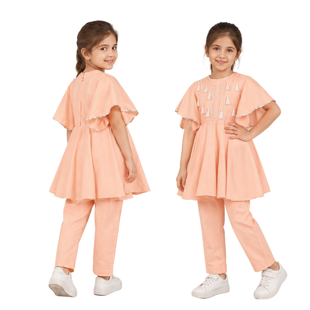 ⁠Tassel flea peplum and pant set