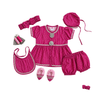 Pink bandhani 6 piece jamna set girl