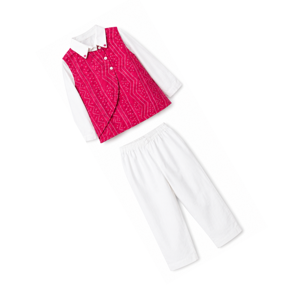 ⁠Bandhani bliss Bandi kurta set