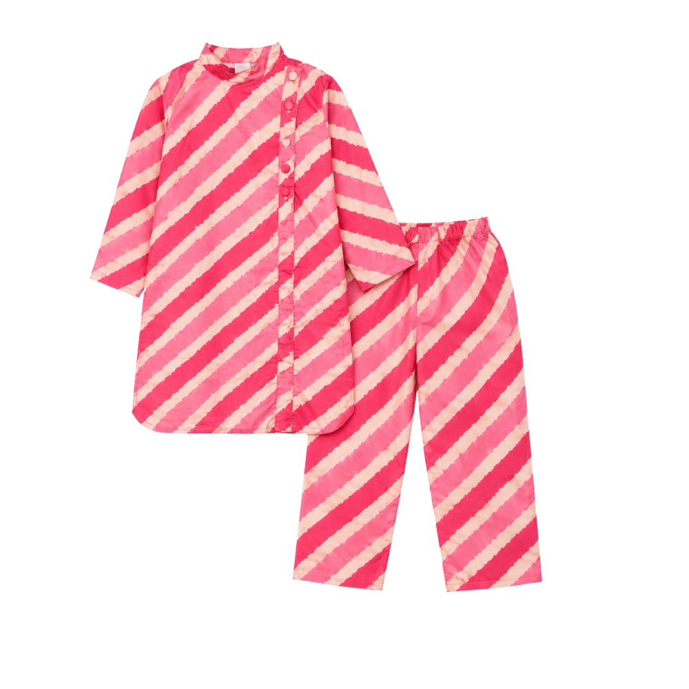 ⁠Pink Leheriya kurta set