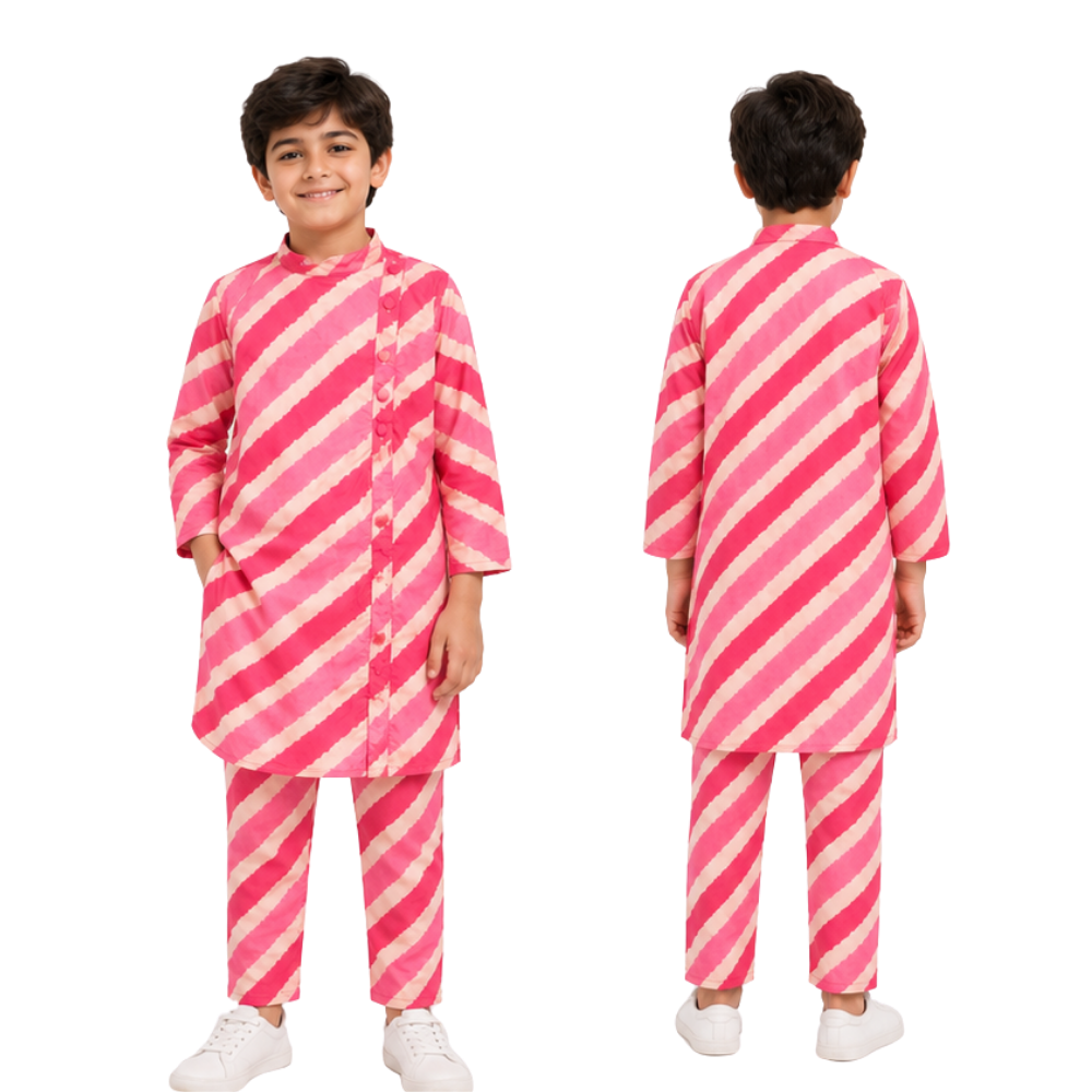 ⁠Pink Leheriya kurta set