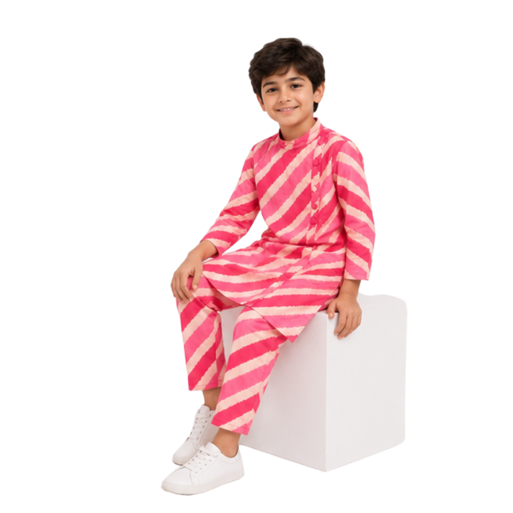 ⁠Pink Leheriya kurta set