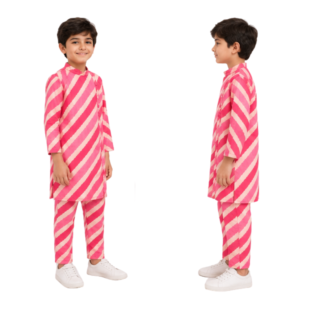 ⁠Pink Leheriya kurta set