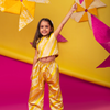 ⁠Yellow Leheriya top and pant set