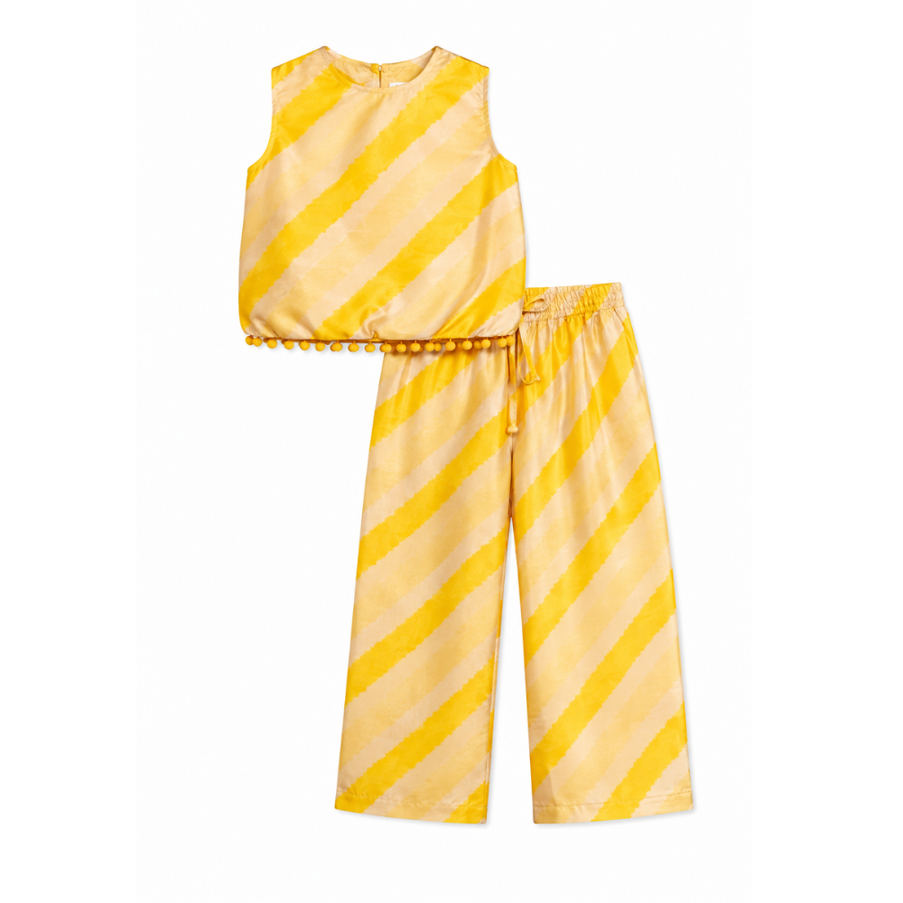 ⁠Yellow Leheriya top and pant set