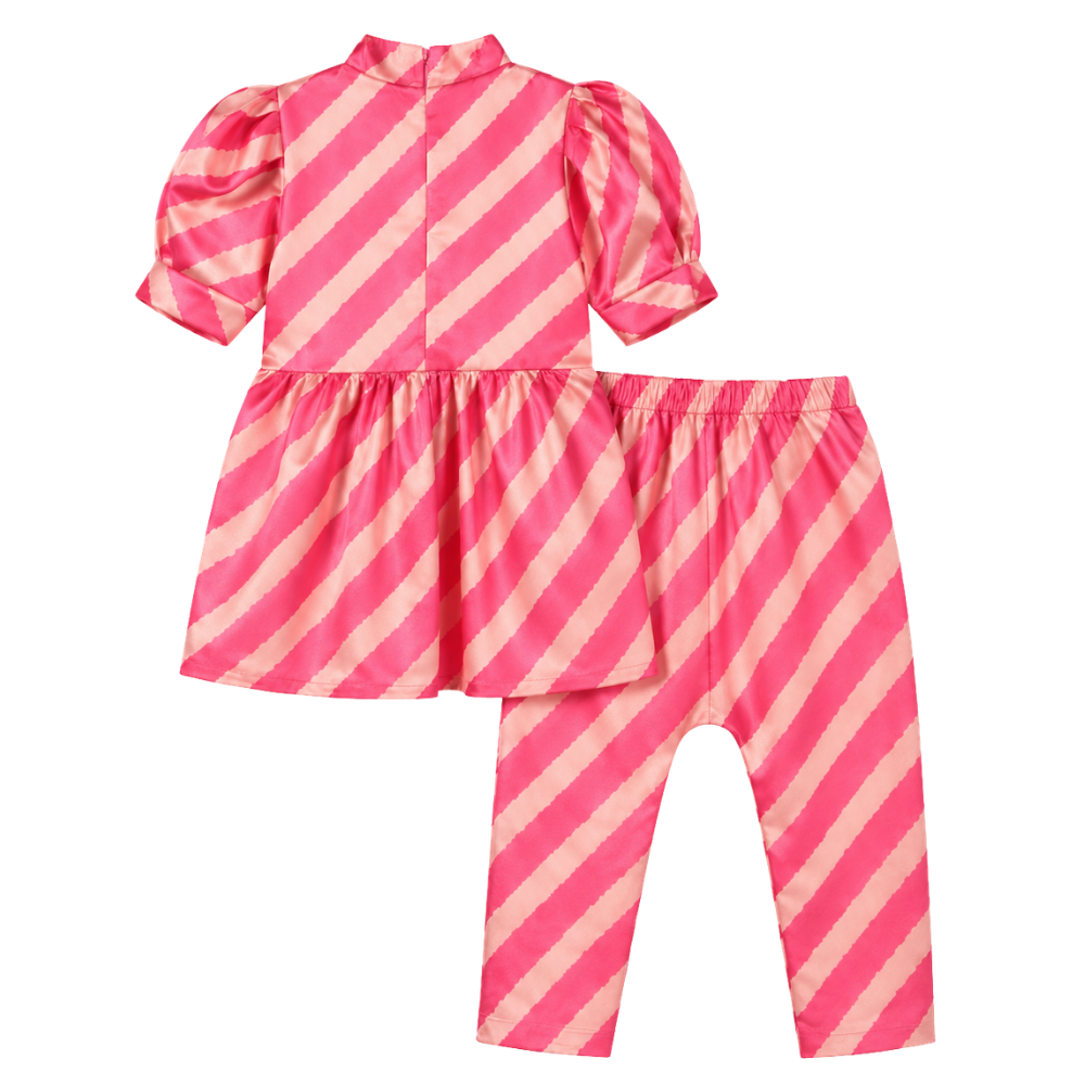 ⁠Pink Leheriya peplum and pant set